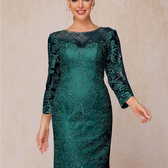 Mother Of The Bride Knee Length Chiffon Lace Formal Dress Teal Green SZ 12 NWOT - Picture 13 of 14
